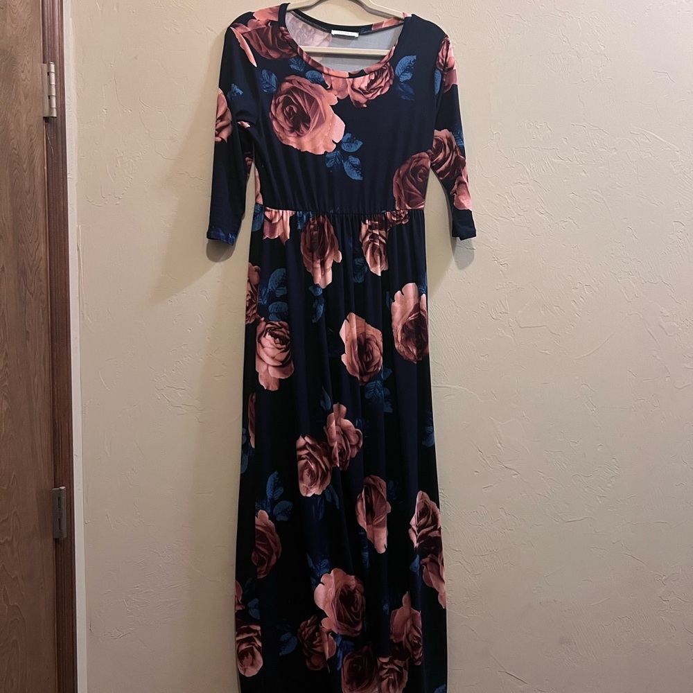 Reborn J Long Sleeve Floral Maxi Dress with Pockets Small